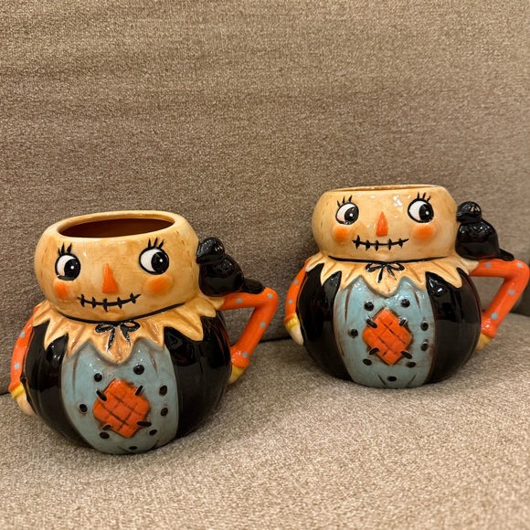 Scarecrow Johanna Parker Halloween Ceramic Mugs Set of 2 Matching Set - Picture 1 of 2